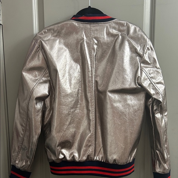 Glamorous Silver Metallic Jacket with Red and Navy Trim - Picture 5 of 5